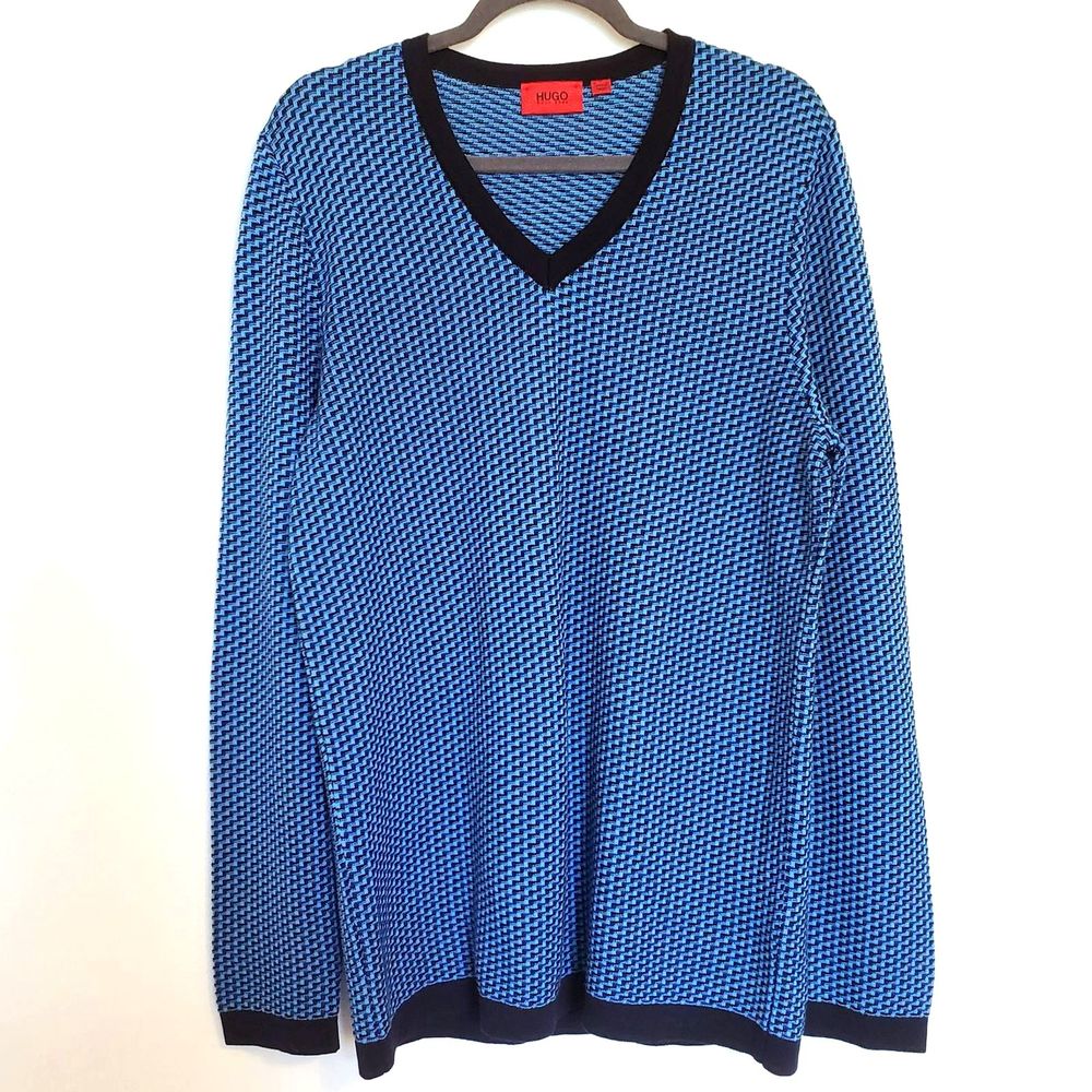 Hugo Boss Red Label Sweater Blue V Neck Pullover L - Picture 5 of 8